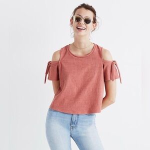 Madewell Skylark Cold Shoulder Top Blush Pink Textured Tie Sleeve Size Small
